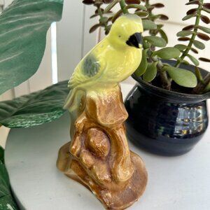 Vintage MCM Ceramic Yellow Parakeet Bird Figurine Statue Mid Century Home Decor